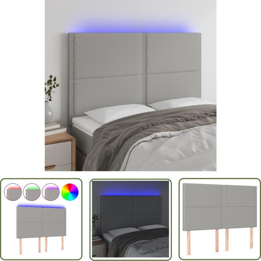 The Living Store Hoofdeind LED-hoofdbord Lichtgrijs 144 x 5 x 118 128 cm Verstelbaar Hoofd Bord Led Hoofdbord Grijs Bedding Accessories Slaapkamers Decoratie Led Verlichting