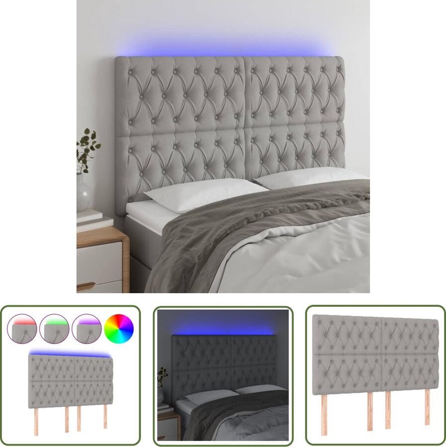 The Living Store Hoofdeinde LED-hoofdbord 144 x 7 x 118 128 cm Verstelbare hoogte Duurzaam materiaal Kleurrijke LED-verlichting Snijdbare LED-strip Hoofd Bord Led Hoofdbord Grijs Beddecoratie Led Verlichting Slaapkamers
