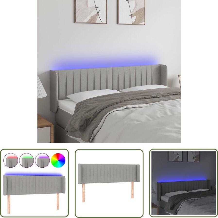 The Living Store Hoofdbord LED-hoofdeinde Lichtgrijs 147x16x78 88cm Verstelbaar Comfortabele ondersteuning Snijdbare LED-strip Montagehandleiding Inclusief 2 LED-strips