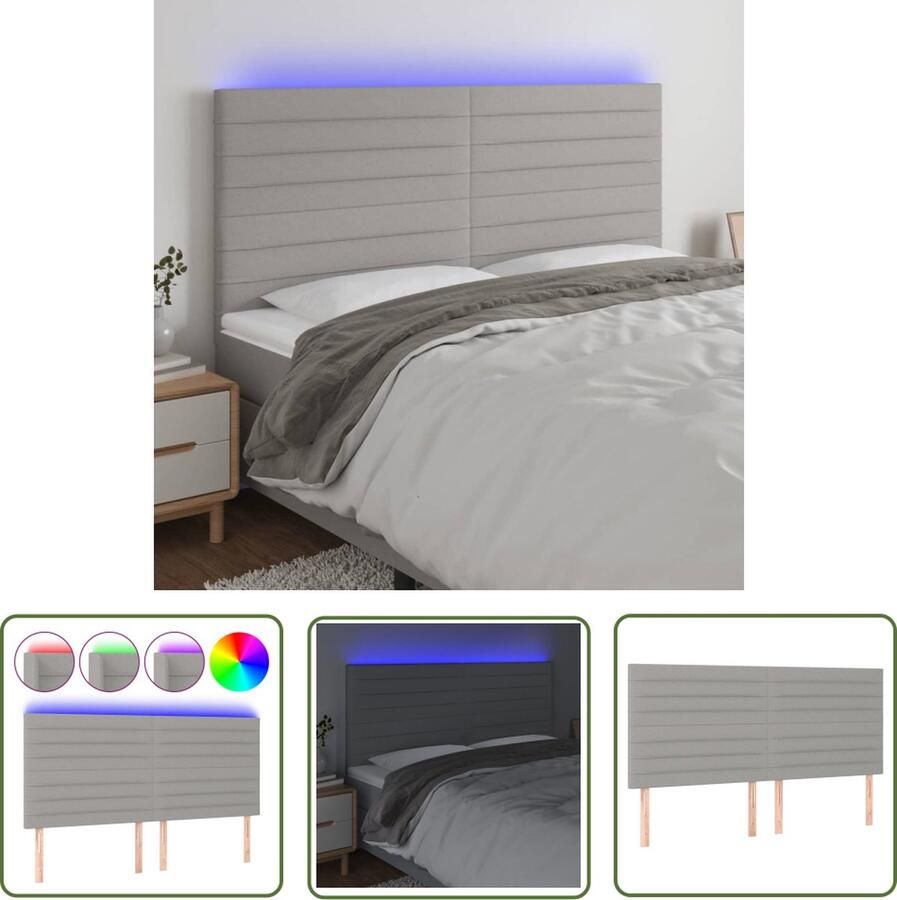 The Living Store Hoofdbord LED 160x5x118 128 cm stof lichtgrijs Hoofd Bord Led Hoofdbord Grijs Hoofdbord Met Verlichting Led Lampen Headboard Slaap Kamer Decoratie