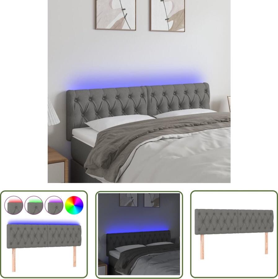 The Living Store Hoofdbord LED 160x7x78 88 cm stof donkergrijs Hoofd Bord Led Hoofdbord Grijs Beddecoratie Headboard Slaapkamers Decoratie