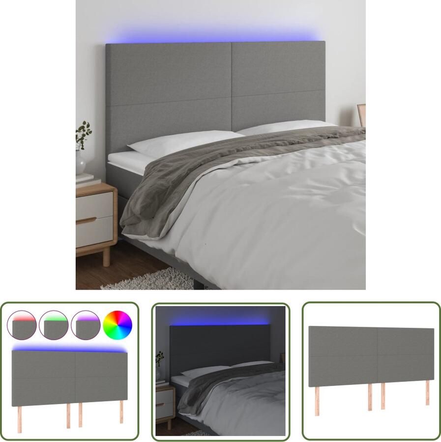 The Living Store Hoofdeind LED Verstelbaar Donkergrijs 200x5x118 128 cm Duurzaam Kleurrijk Snijdbare LED-strip Hoofd Bord Led Hoofdbord Grijs Beddecoratie Headboard Slaapkamers Decoratie