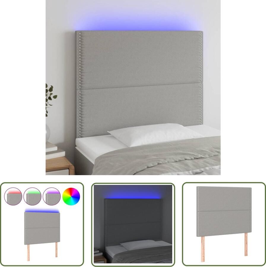 The Living Store Hoofdbord LED 80x5x118 128 cm stof lichtgrijs Hoofd Bord Led Hoofdbord Grijs Bedding Accessories Slaapkamers Decoratie Led Verlichting