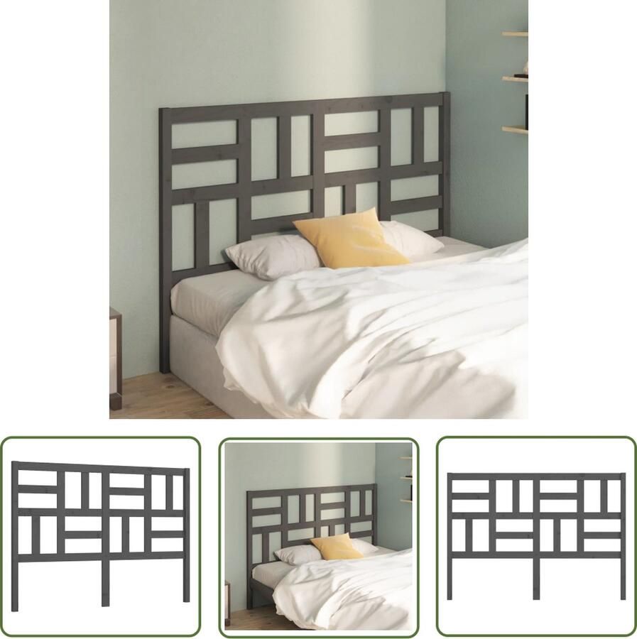 The Living Store Houten Hoofdeinde Grijs 126x4x104 cm Massief Grenenhout Houten Hoofdbord Grijs Massief Grenenhout Hoofdeinde Bedroom Furniture