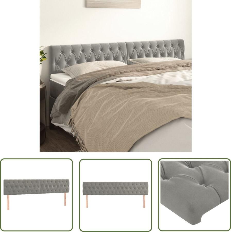 The Living Store Klassiek Hoofdbord Fluweel Stevige poten Verstelbare hoogte Comfortabele ondersteuning Grijs 90x7x118 128cm Klassieke Hoofdbord Grijs Velvet Hoofdbord Bedhoofd Beddecoratie - Foto 2