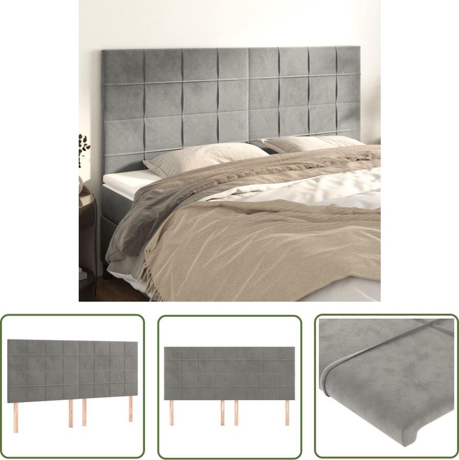 The Living Store Klassiek Hoofdbord Lichtgrijs 160 x 5 x 118 128 cm Zacht fluweel Stevige poten Verstelbare hoogte Klassieke Hoofdbord Grijs Velvet Hoofdbord Luxe Hoofdbord Adjustable Hoofdbord
