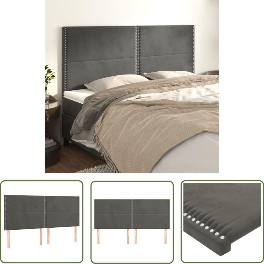 The Living Store Klassiek Hoofdbord Fluweel Stevige poten Verstelbare hoogte Comfortabele ondersteuning Elegant ontwerp donkergrijs 180x5x118 128cm Klassieke Hoofdbord Grijs Velvet Hoofdbord Bedhoofd Hoofdeinde