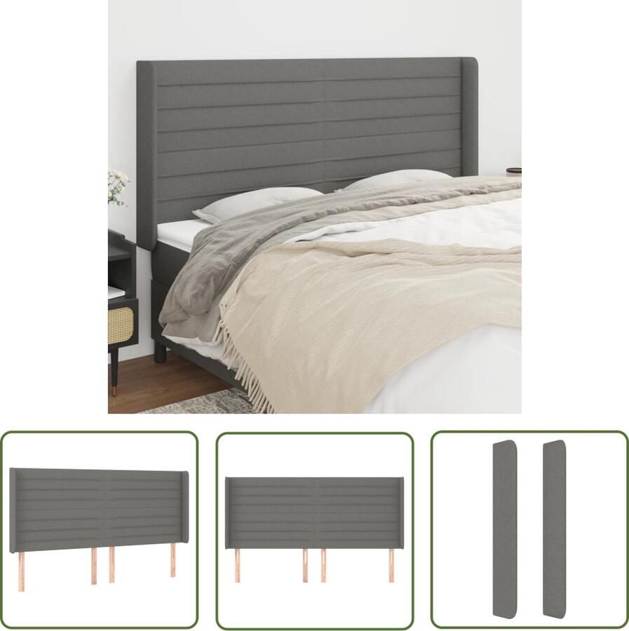 The Living Store Klassiek Hoofdbord 163x16x118 128 cm Duurzaam Stabiele poten Verstelbare hoogte Comfortabele ondersteuning Klassieke Hoofdbord Grijs Bedhoofdbord Stoffen Hoofdbord Adjustable Headboard