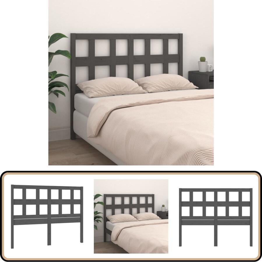 VidaXL Hoofdbord Grijs Massief Grenenhout 145 5x100 cm Houten Hoofdbord Hoofdeinde Massief Hout Grijze Hoofdbord Bedroom Decor Slaapkamer Accessoires