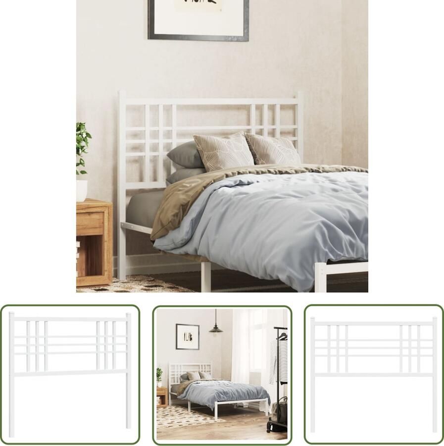 The Living Store Hoofdbord Metalen hoofdbord 104.5 x 3 x 90 cm Wit Stalen Constructie Hoofd Bord Hoofdbord Bed Hoofdbord Metalen Hoofdbord Wit Hoofdbord