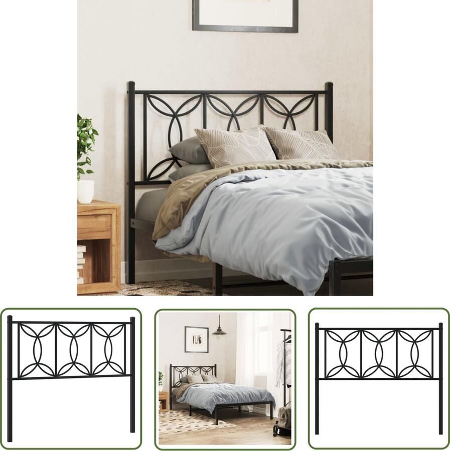 The Living Store Hoofdbord Staal Zwart 112 x 3 x 90 cm Stevige Metalen Poten Hoofd Bord Hoofdbord Bed Frame Metalen Hoofdbord Zwarte Hoofdbord