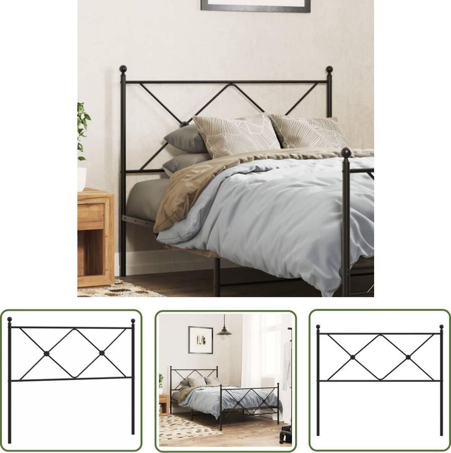 The Living Store Bedhoofdeinde Zwart Staal 112 x 3 x 90.5 cm Robuuste metalen constructie Hoofd Bord Hoofdbord Beddecoratie Bedding Slaapkamers