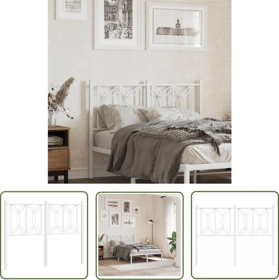 The Living Store Hoofdbord Staal Wit 125 x 3 x 90 cm Stevige Poten Hoofd Bord Hoofdbord Bed Frame Bed Slaapkamers