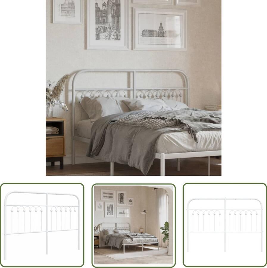The Living Store Hoofdbord Staal 142x100 cm Wit Stevige Poten Hoofd Bord Hoofdbord Bedding Slaapkamers Staal Hoofdbord