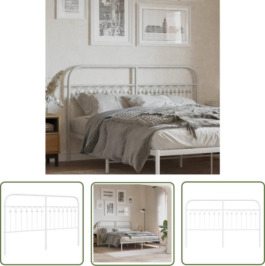 The Living Store Hoofdbord Staal 166 x 3 x 100 cm Wit Hoofd Bord Hoofdbord Bedding Slaapkamer Decoratie Staal Hoofdbord