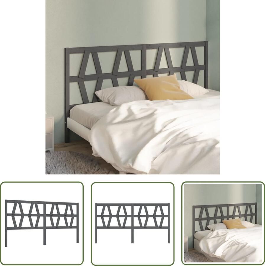 The Living Store Houten Hoofdeinde Grijs 206 x 4 x 100 cm Massief Grenenhout Hoofd Bord Hoofdbord Bedding Slaapkamers Houten Meubels