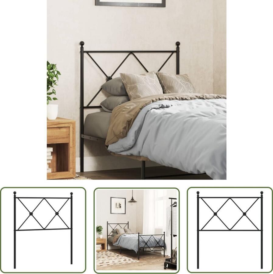 The Living Store Hoofdbord Staal 80 x 90.5 cm Zwarte ronde buizen Hoofd Bord Hoofdbord Bedding Slaapkamer Decoratie Zwarte Meubels