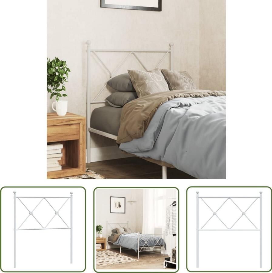 The Living Store Hoofdbord Metaal 85 x 90.5 cm Wit Staal Hoofd Bord Hoofdbord Bed Hoofdbord Bedhoofdbord Staal Hoofdbord