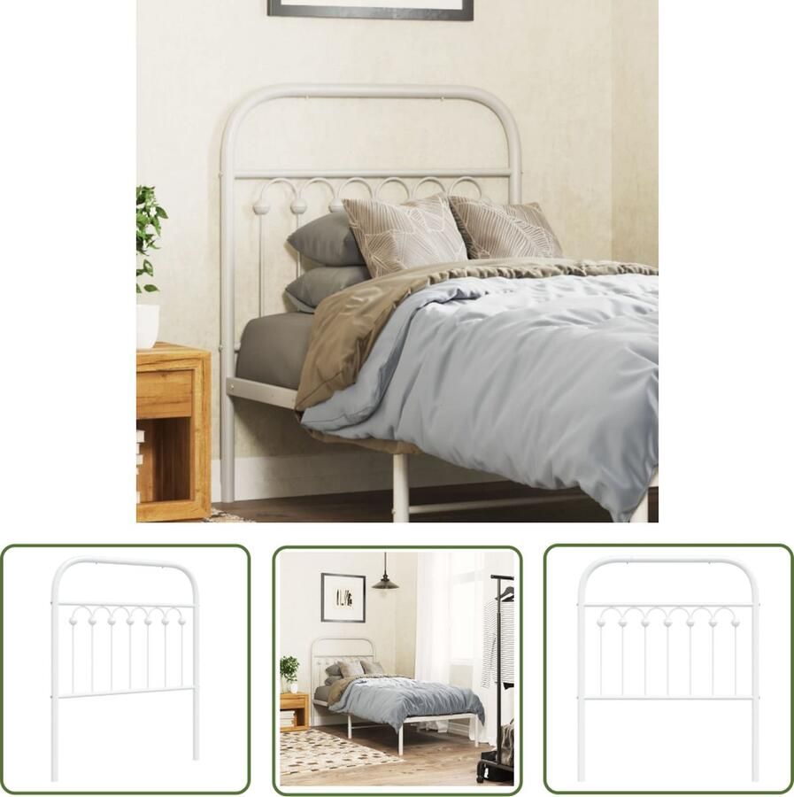 The Living Store Hoofdbord Staal Wit 85 x 3 x 100 cm Stabiele metalen poten Hoofd Bord Hoofdbord Bedding Slaapkamers Staal Hoofdbord