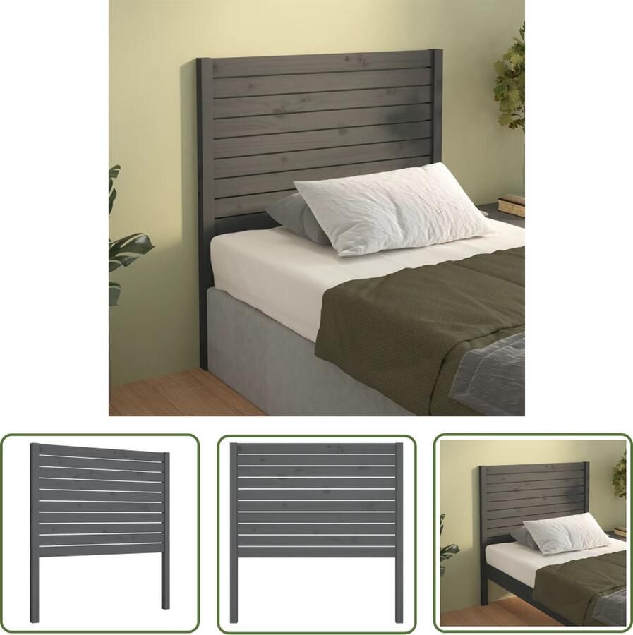 The Living Store Houten Hoofdeinde Grijs 81 x 4 x 100 cm Massief grenenhout Hoofd Bord Hoofdbord Beddecoratie Houten Hoofdbord Grieze Hoofdbord