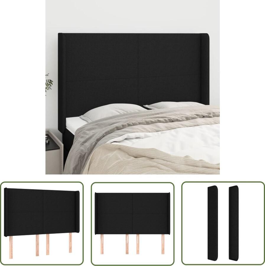 The Living Store Hoofdeind Classic Bedaccessoires 147x16x118 128 cm Zwart stof Hoofd Bord Hoofdbord Beddecoratie Slaapkamer Meubilair Stoffen Hoofdbord
