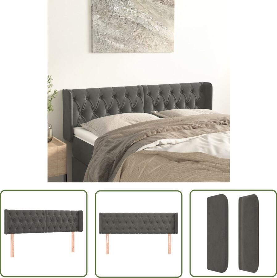 The Living Store Hoofdbord Hoofdborden 163 x 16 x 78 88 cm Donkergrijs Fluweel Hoofd Bord Hoofdkussen Beddecoratie Velvet Grijs - Foto 2