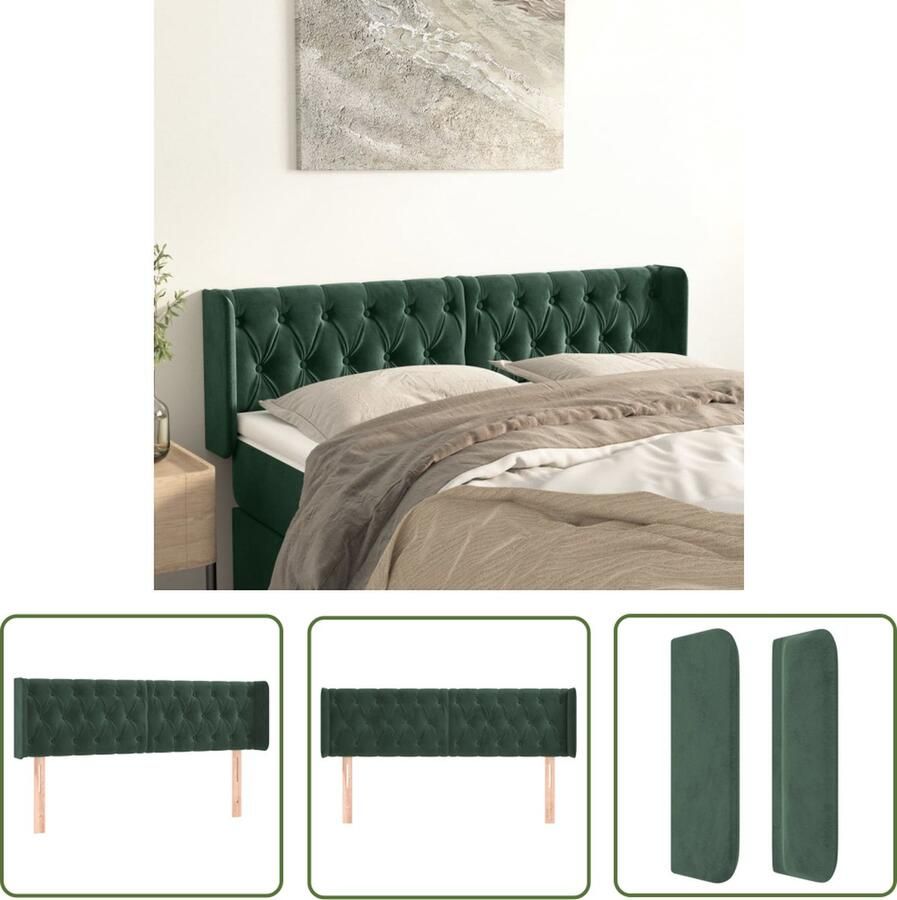 The Living Store Hoofdbord Klassiek Trendy Ontwerp Zachte Fluwelen Stof Stevige Poten Verstelbare Hoogte Comfortabele Ondersteuning Donkergroen 163 x 16 x 78 88 cm