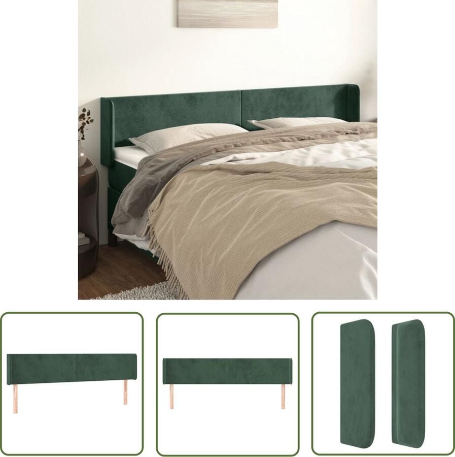 The Living Store Hoofdeind Hoofdbord 163 x 16 x 78 88 cm Zacht fluweel Stevige poten Verstelbare hoogte Comfortabele ondersteuning Donkergroen Polyester Larikshout