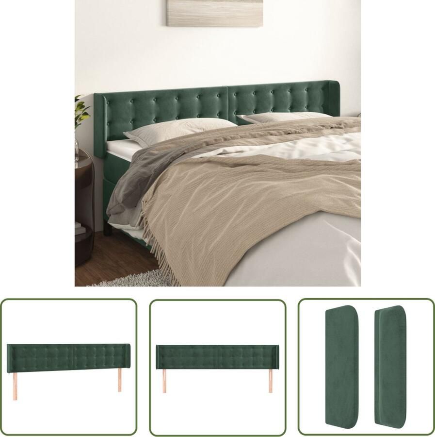 The Living Store Hoofdbord met randen 183x16x78 88 cm fluweel donkergroen Hoofd Bord Hoofdbord Bedding Slaapkamers Luxe Bedding
