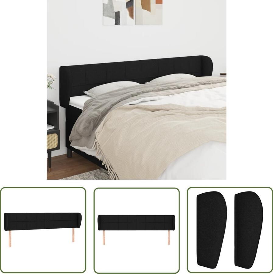 The Living Store Hoofdeind klassiek zwart 183x23x78 88 cm Stof hout schuim Hoofd Bord Hoofdbord Beddecoratie Zwarte Hoofdbord Stoffen Hoofdbord