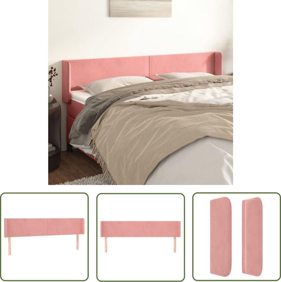 The Living Store Hoofdeind Hoofdbord 203 x 16 x 78 88 cm Zacht fluweel Stevige houten poten Verstelbare hoogte Comfortabele ondersteuning Roze 100% polyester Massief larikshout 1x hoofdeind 2x rand