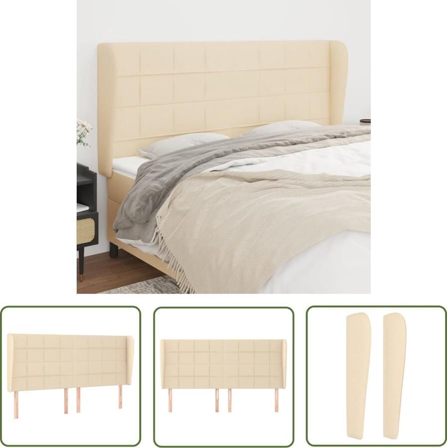 The Living Store Hoofdeind Hoofdbord 203 x 23 x 118 128 cm Verstelbare hoogte Stevige en stabiele poten Comfortabele ondersteuning Crème Hoofd Bord Hoofdbord Bedroom Decor Slaapkamersdecoratie Crema Kleur