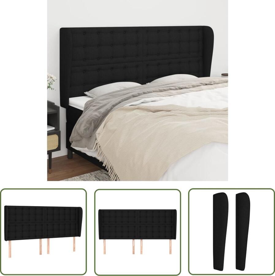The Living Store Hoofdbord Hoofdeind en rand 203 x 23 x 118 128 cm Zwart Duurzaam stof en hout Hoofd Bord Hoofdbord Beddecoratie Zwarte Kamer Stoffen Hoofdbord