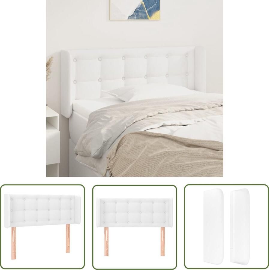 The Living Store hoofdeind Kunstleer Verstelbare hoogte Stevige poten Comfortabele ondersteuning Wit 93 x 16 x 78 88 cm Hoofd Bord Hoofdbord Beddecoratie Slaapkamerstijl Comfortabele Hoofdsupport