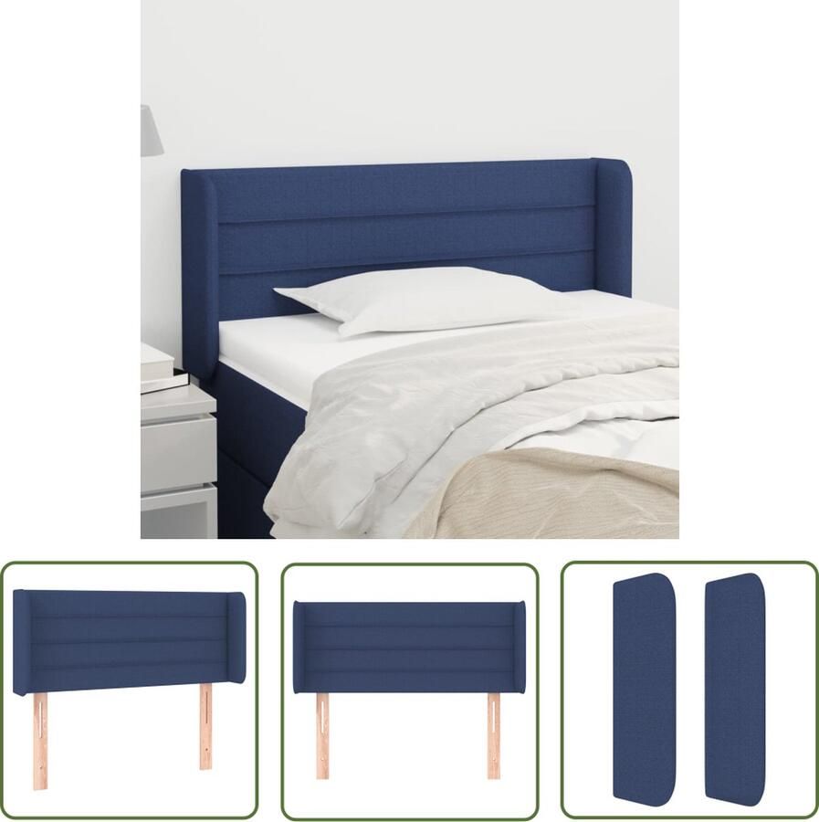 The Living Store Hoofdbord met randen 93x16x78 88 cm stof blauw Hoofd Bord Hoofdbord Beddecoratie Stoffen Hoofdbord Blauww Meubels
