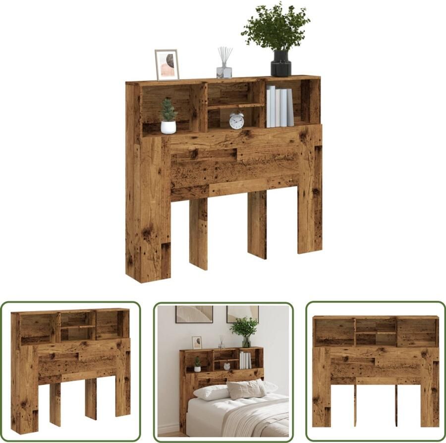 The Living Store Hoofdbordkast 120x19x103 5 cm bewerkt hout oud houtkleurig Hoofd Bord Kast Hoofdbord Houten Hoofdbord Slaapkamer Meubel Opberg Vakken