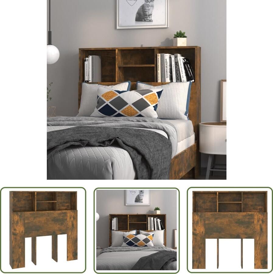 The Living Store Wandhoofdbordkast Gerookt Eiken 100 x 19 x 103.5 cm Praktisch Materiaal Hoofd Bordkast Hoofdbord Wand Headboard Houten Hoofdbord Bergruimte