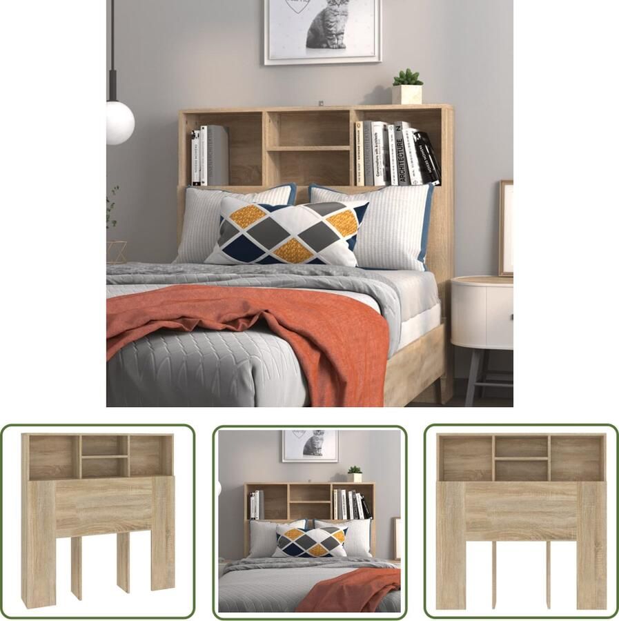 The Living Store Hoofdbordkast Sonoma Eiken 100 x 19 x 103.5 cm Bewerkt hout Hoofd Bordkast Hoofdbord Headboard Slaap Kamer Meubels Bedroom Furniture