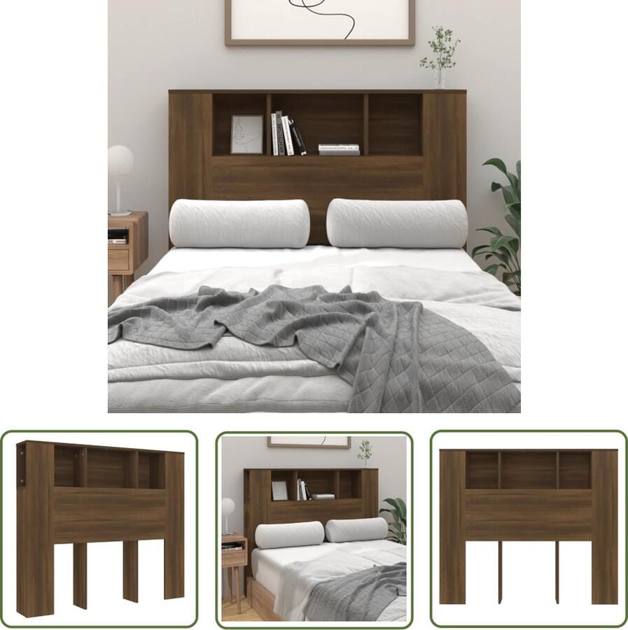 The Living Store Hoofdbordkast Premium Wandmontage 120x18.5x104.5cm Bruineiken Hoofd Bordkast Hoofdbord Headboard Houten Hoofdbord Bruine Eiken Kleur