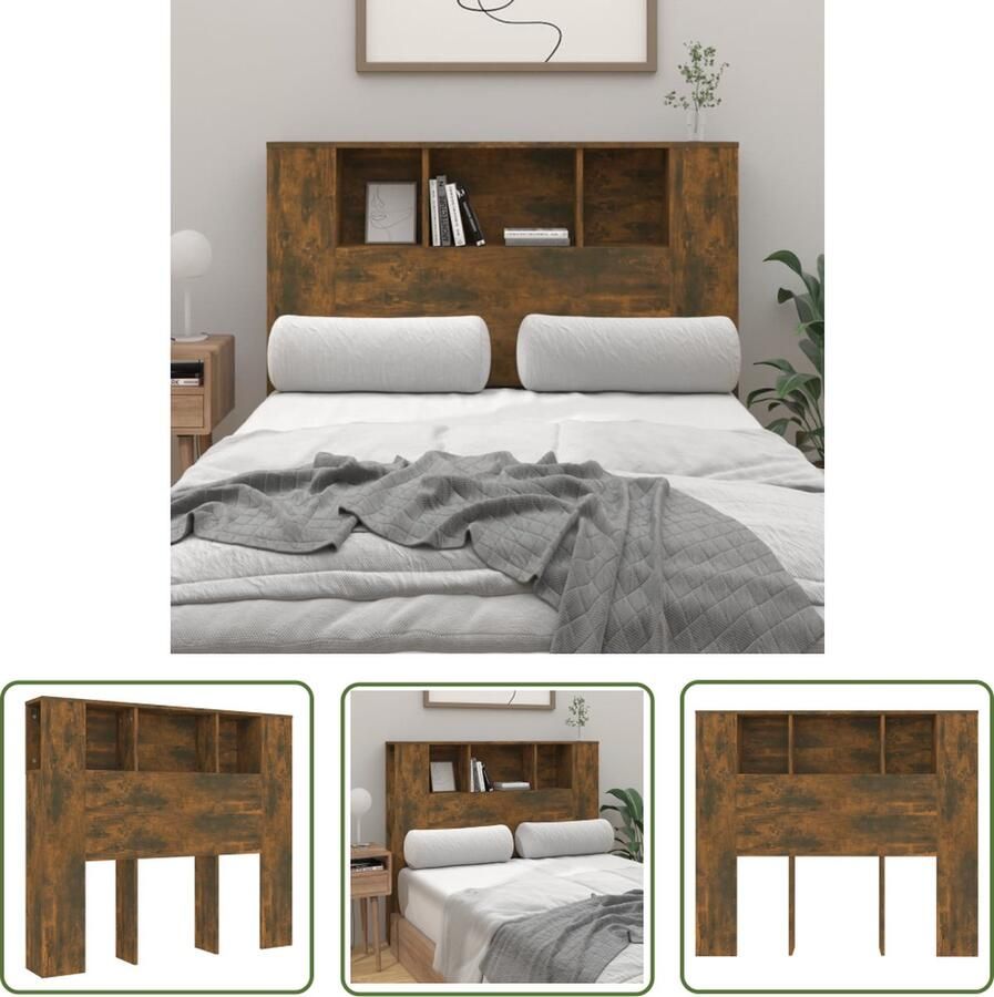 The Living Store Wandhoofdbordkast Gerookt eiken 120 x 18.5 x 104.5 cm Bewerkt hout Hoofd Bordkast Hoofdbord Wand Headboard Houten Hoofdbord Slaapkamerdecoratie