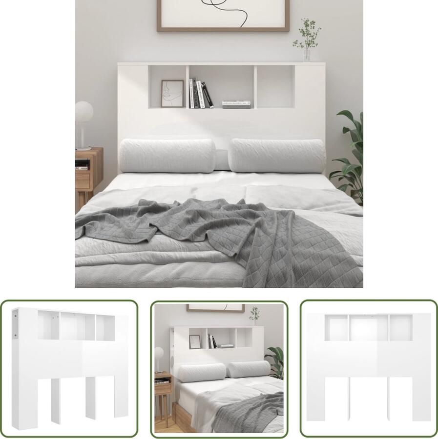 The Living Store Wandhoofdbordkast Hoogglans wit 120 x 18.5 x 104.5 cm Bewerkt hout Hoofd Bordkast Hoofdbord Slaapkamer Meubel Houten Headboard Wandmontage
