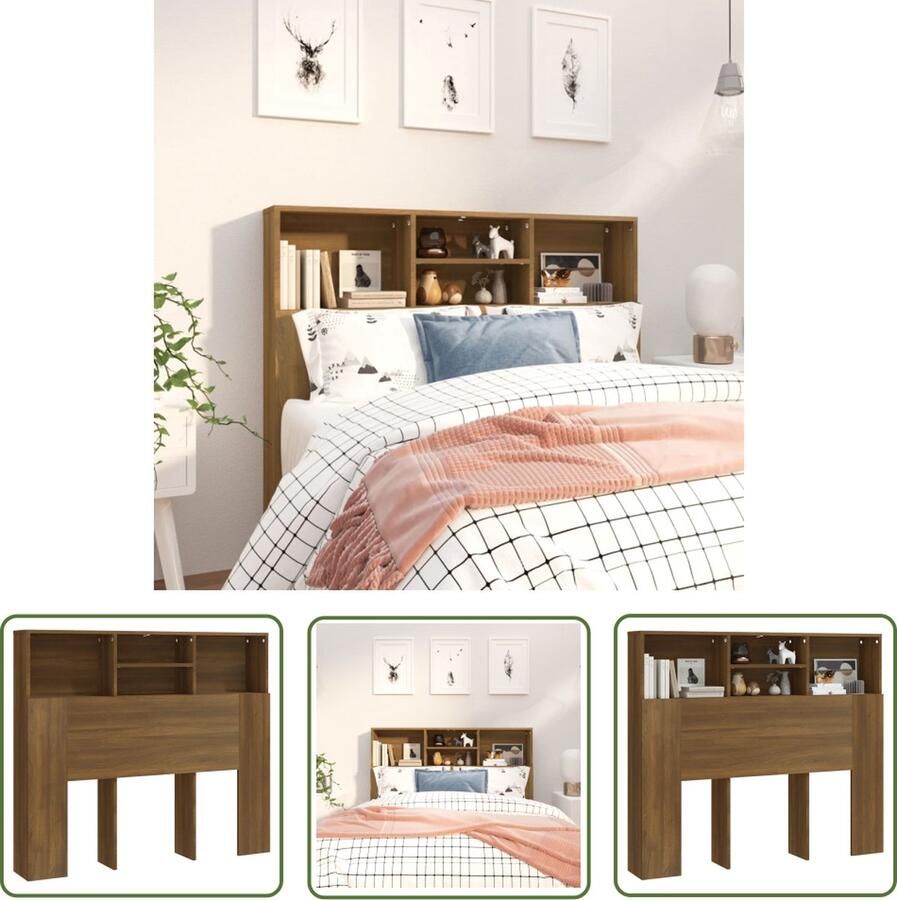 The Living Store Wandhoofdbordkast Bruineiken 120 x 19 x 103.5 cm Praktisch Modern en Extra opbergruimte Bewerkt hout Hoofd Bordkast Hoofdbord Wand Headboard Bedroom Furniture Slaapkamer Meubels