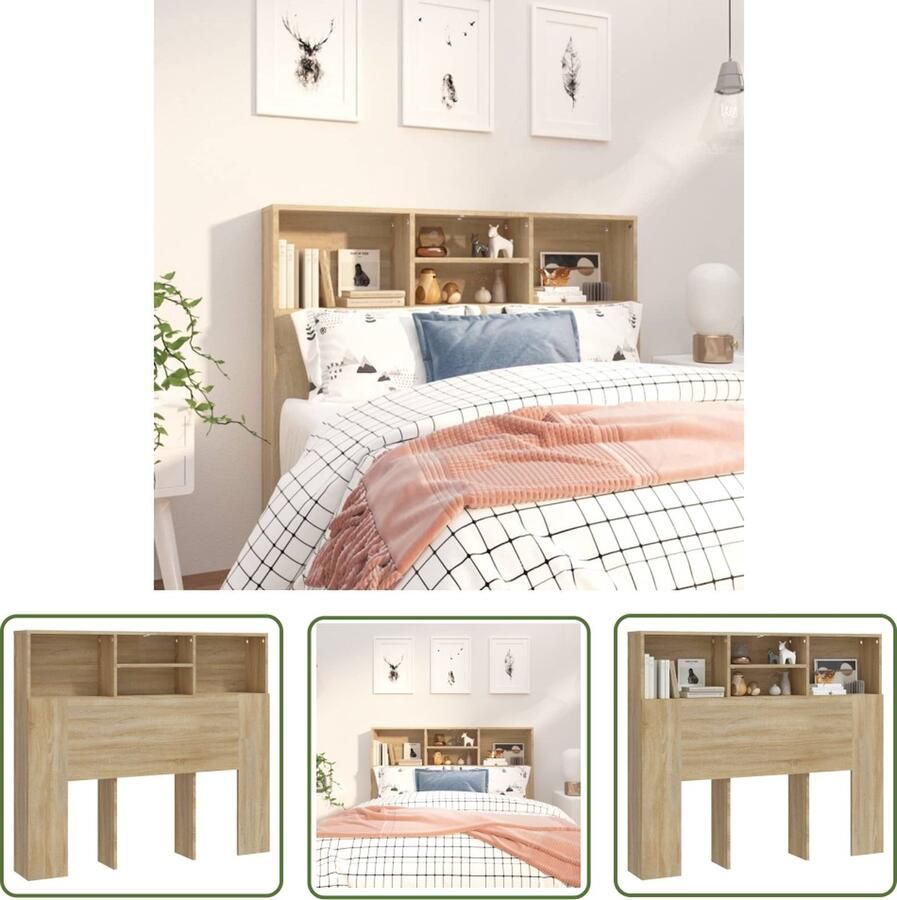 The Living Store Hoofdbordkast Wandmontage Sonoma eiken 120 x 19 x 103.5 cm Bewerkt hout Hoofd Bordkast Hoofdbord Headboard Bedroom Furniture Slaapkamer Meubels