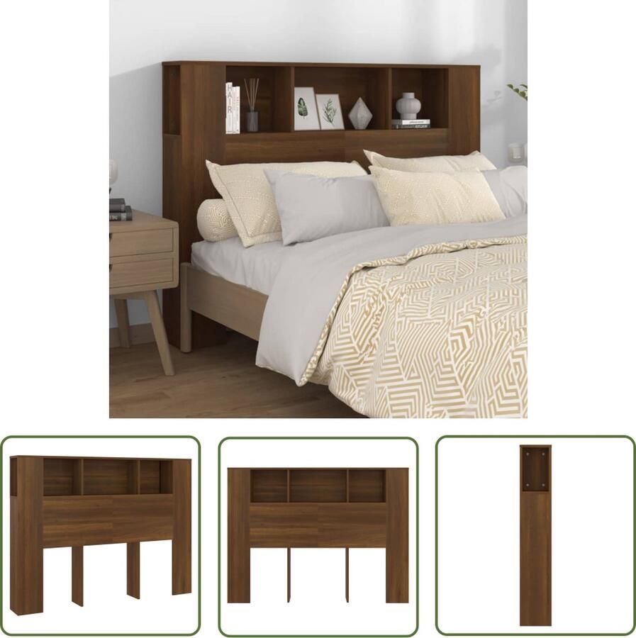The Living Store Wandhoofdbordkast Bruineiken 140 x 18.5 x 104.5 cm Bewerkt hout Hoofd Bordkast Hoofdbord Wand Headboard Houten Hoofdbord Bedroom Furniture