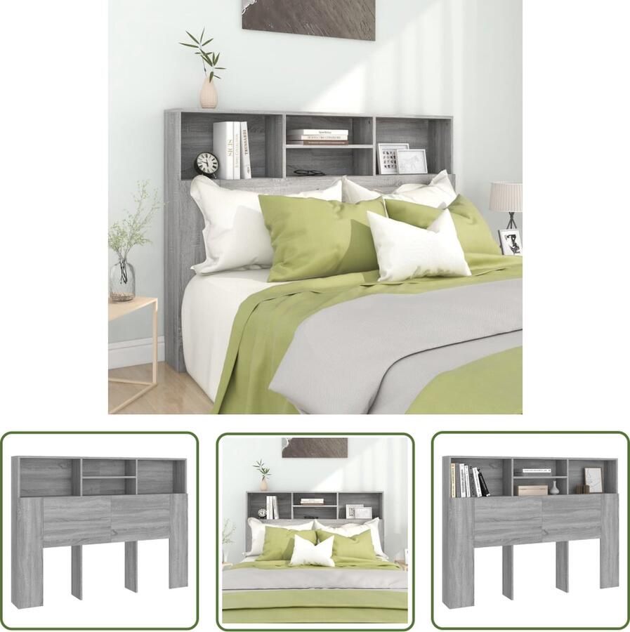 The Living Store Hoofdbordkast Modern ontwerp Wandmontage 140 x 19 x 103.5 cm Grijs Sonoma eiken Hoofd Bordkast Hoofdbord Slaapkamer Decoratie Houten Headboard Grijze Headboard