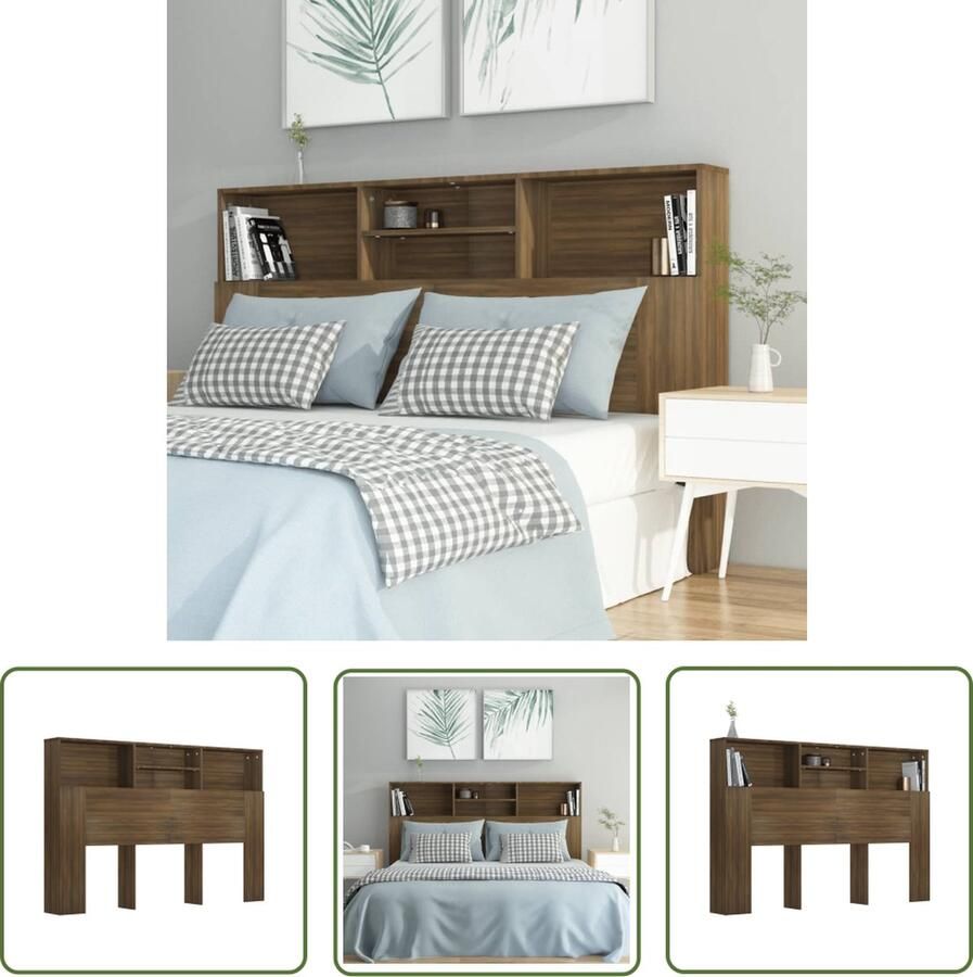 The Living Store Hoofdbordkast Bruineiken 160 x 19 x 103.5 cm Wandmontage Bewerkt hout Extra opbergruimte Hoofd Bordkast Hoofdbord Hoofdeinde Slaapkamer Meubel Houten Hoofdbord