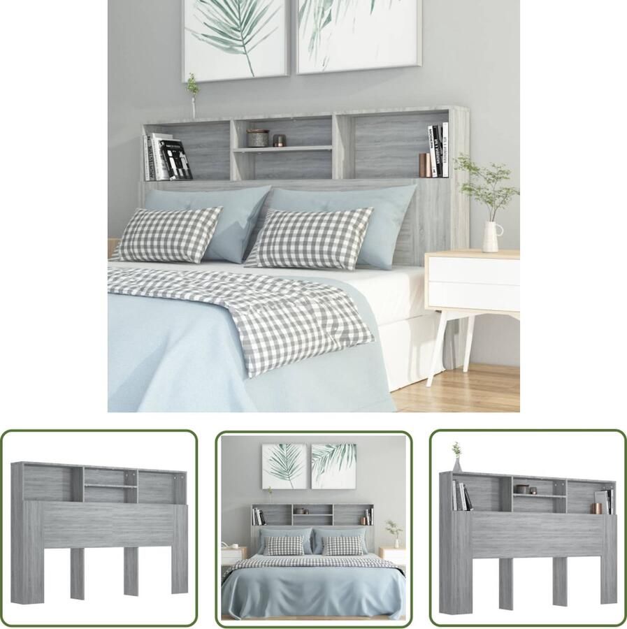The Living Store Hoofdbordkast Wandhoofdbordkast 160x19x103.5 cm Grijs Sonoma Eiken Hoofd Bordkast Hoofdbord Wand Headboard Houten Hoofdbord Slaap Kamer Meubilair