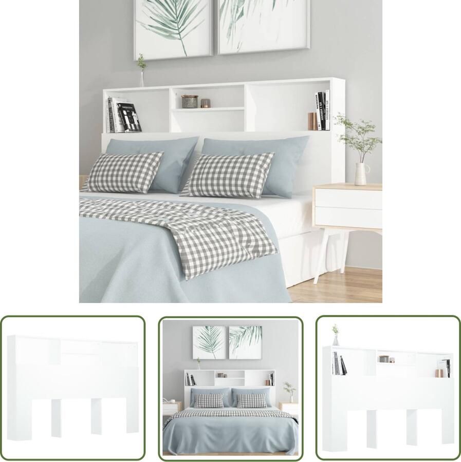 The Living Store Wandhoofdbordkast Wit 160x19x103.5 cm (BxDxH) Bewerkt hout Hoofd Bordkast Hoofdbord Wand Headboard Houten Hoofdbord Slaapkamerdecoratie