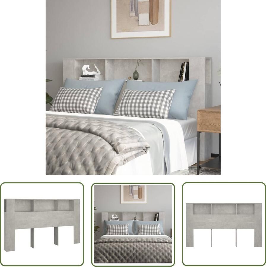 The Living Store Hoofdbordkast Betongrijs 180 x 18.5 x 104.5 cm Bewerkt hout Hoofd Bordkast Hoofdbord Betongrijs Houten Hoofdbord Slaapkamerdecoratie
