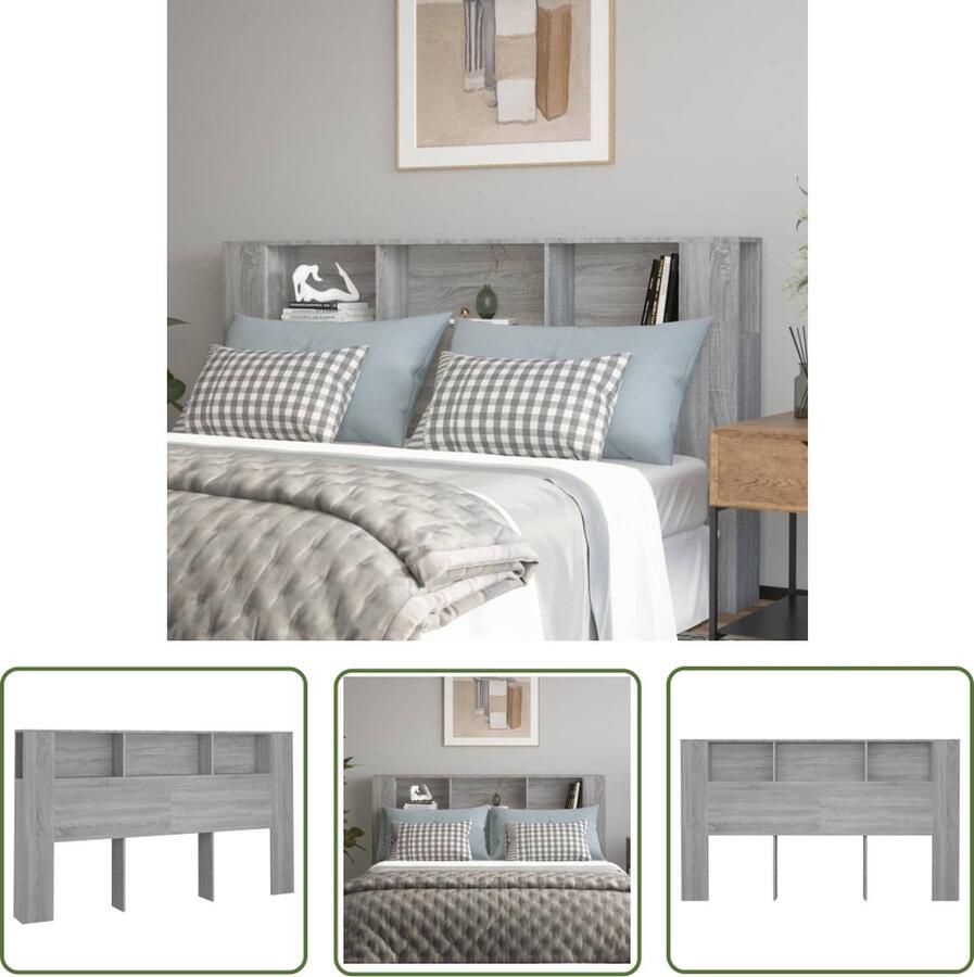 The Living Store Hoofdbordkast Grijs Sonoma Eiken 180 x 18.5 x 104.5 cm Bewerkt hout Hoofd Bordkast Hoofdbord Slaapkamerdecoratie Houten Hoofdbord Grijze Hoofdbordkast